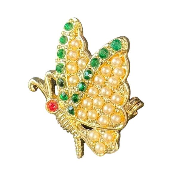 Vintage  Pearl and Rhinestone Butterfly Pin Brooch - Picture 1 of 4